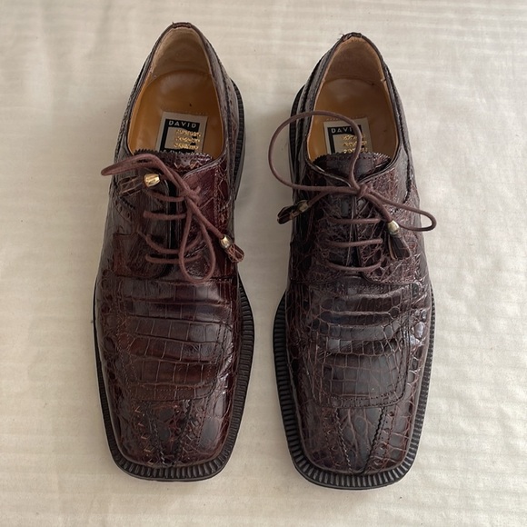 David Eden Glasgow Crocodile Head Brown Dress Shoes Men’s size 8 Exotic Leather - Picture 6 of 13
